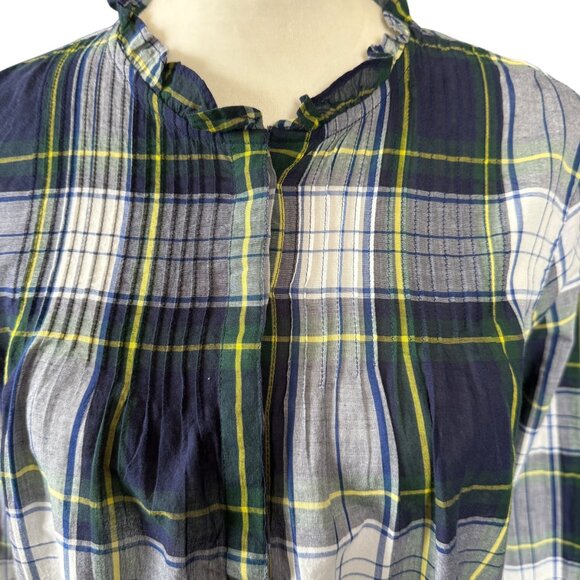J. Crew multicolor plaid pintuck ruffle popover top women's size 2 - Picture 5 of 9